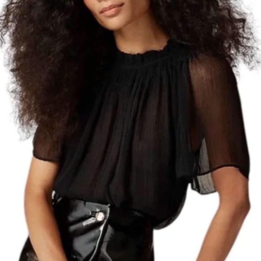 NWT J.Crew Crinkle Chiffon Smocked Top in Black - W’s Medium